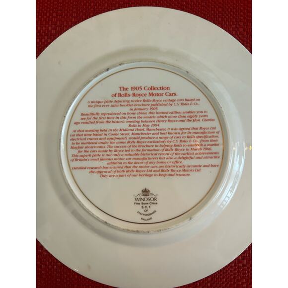 Vintage Rolls Royce 1905 Cars Fine Bone China Plate Windsor Stafforshire England - Picture 4 of 8